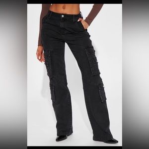 Mulholland Drive 90s Cargo Straight Leg Jeans - Black Wash